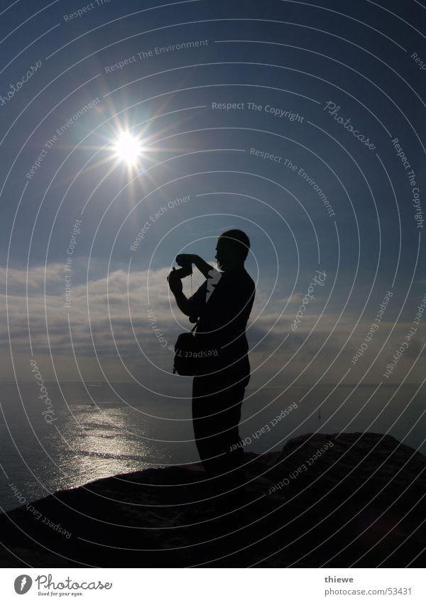 how to photograph (1) Ocean Take a photo Photographer Clouds Black Reflection Dark White Man Waves Vacation & Travel Calm Harmonious Sun Human being Camera Blue