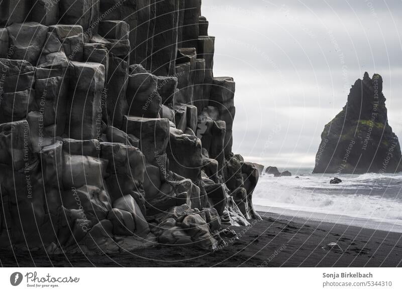 Sculptures  - nature is an artist- Reynisfjara beach iceland black black sand beach iceland trip icelandic south iceland splash spray stones storm stormy white