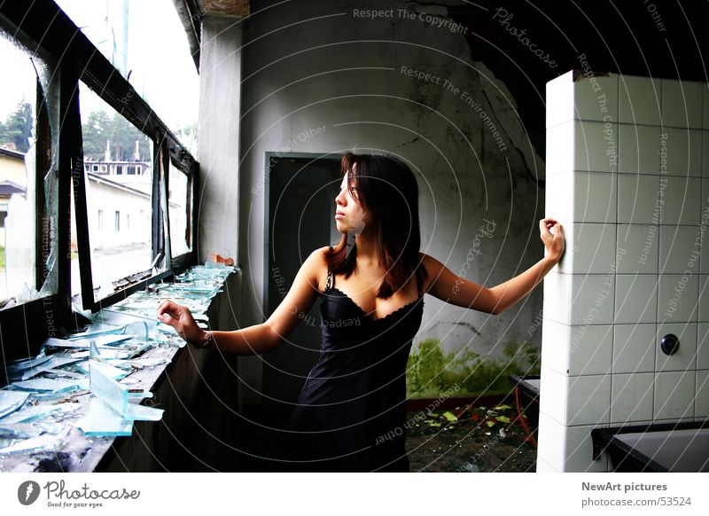 ruin Ruin Model Woman Underwear Window Asians Light Splinter Wall (building) Federal State of Kärnten Villach Factory Glass Room Graffiti