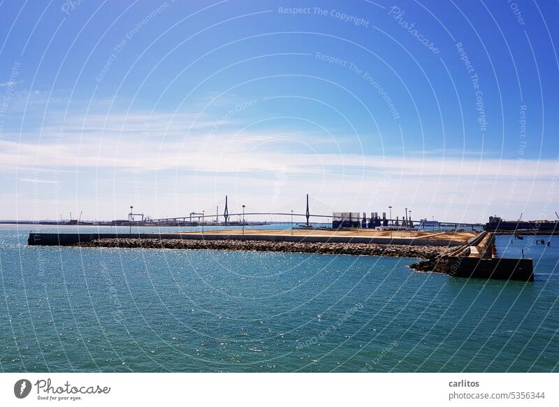 Port entrance Cádiz | Puente de la Constitución de 1812 Cadiz Spain Harbour Harbour entrance Bridge Cable-stayed bridge Water Blue Vacation & Travel Ocean