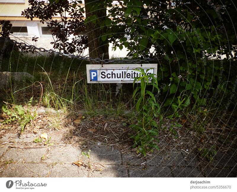 Parking sign notice : Only for school management. Clue Exterior shot Warning sign Deserted Colour photo Signs and labeling Signage Warning label Characters Day