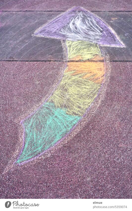 big arrow painted with chalk on the road, colored in different colors Arrow Chalk Chalk drawing Play street variegated Colour Blog Street painting