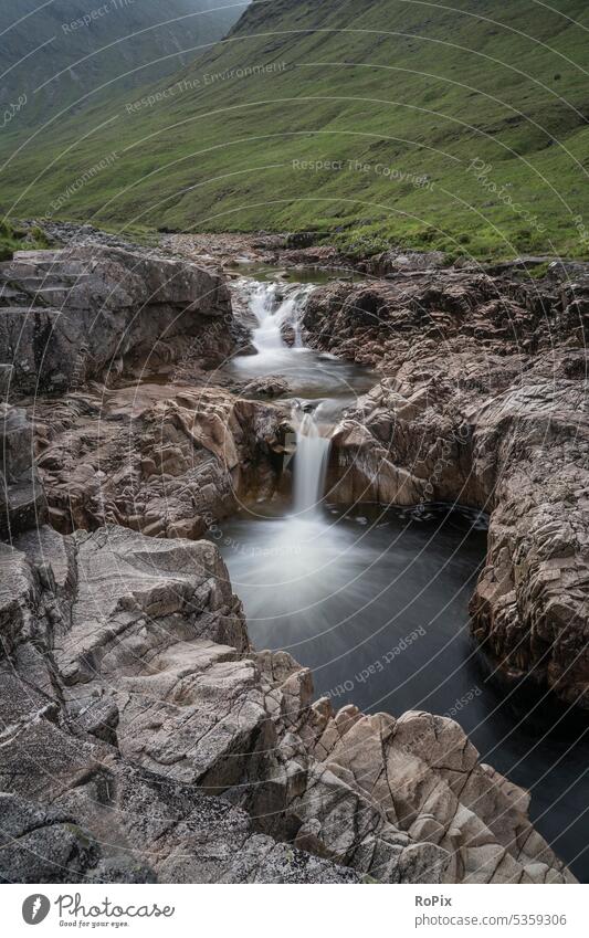 Waterfalls in Glen Etive. Valley River Rapid skye river Brook valley Landscape landscape scotland England Scotland Hiking hiking Relaxation tranquillity silent