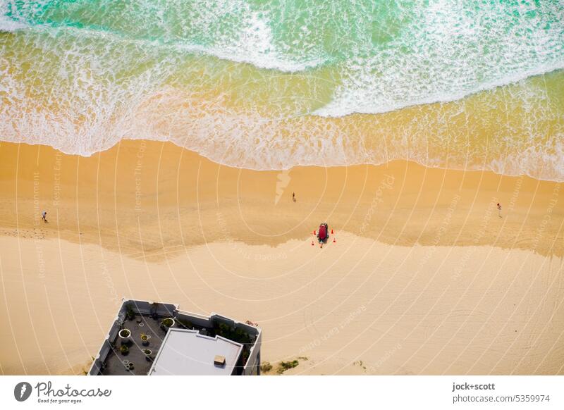 borderline | between surf and sandy beach Surf Ocean Beach coast Bird's-eye view Nature Flat roof House (Residential Structure) Pacific beach Background picture