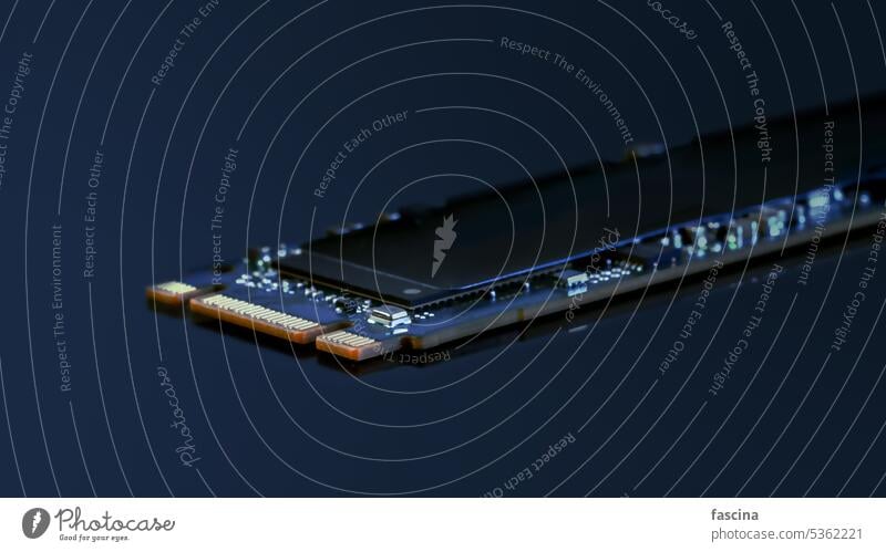 SSD M2 disk close up on dark background ssd m2 b m key computer hard drive storage technology pc memory hardware data chip electronic component fast electronics