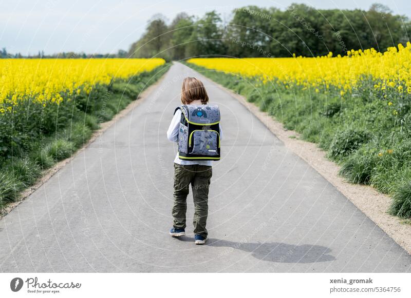 schoolchild Schoolchild Satchel Backpack First day at school first school day Child Study Student Infancy Lanes & trails way to school Parenting Kindergarten