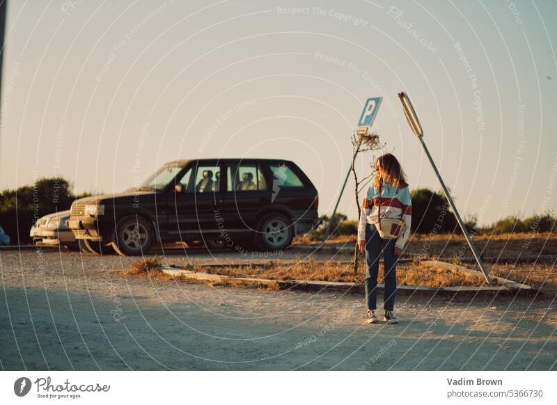 Sunset on the beach. woman Freedom Relaxation Summer Water Summer vacation Landscape Tourism Colour photo Vacation & Travel wide Ocean Vacation romance