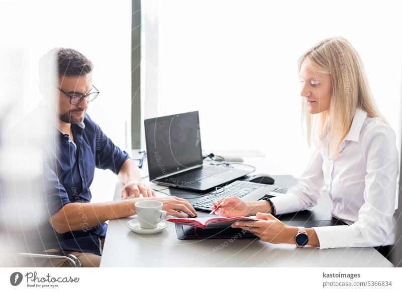 Business meeting. Client consulting. Confident business woman, real estate agent, financial advisor explaining details of project or financial product to client in office.