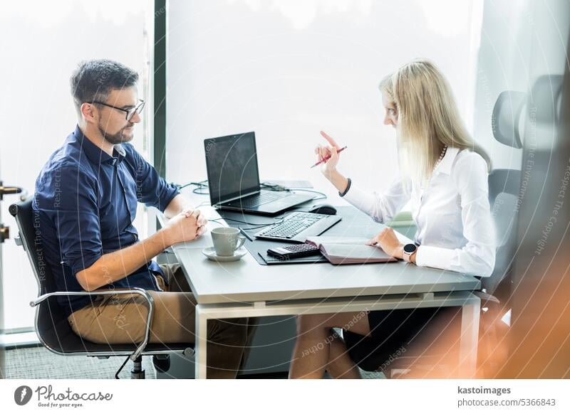 Business meeting. Client consulting. Confident business woman, real estate agent, financial advisor explaining details of project or financial product to client in office.