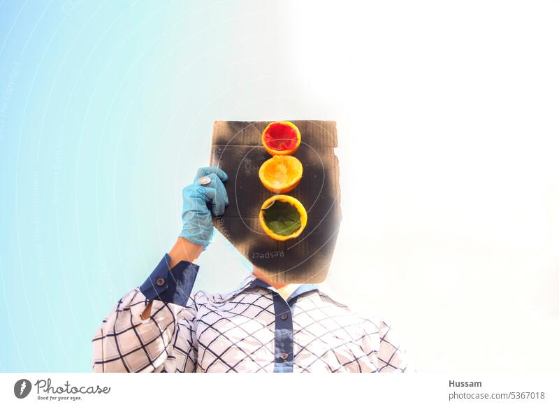 photo concept about a person holding card board with oranges represnts  like a traffic light Vitamin-rich Creativity To hold on Delicious vegetarian Green