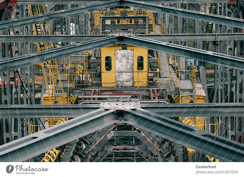 View of struts and structures on a conveyor bridge Overburden conveyor bridge f60 Industry Industrial heritage Lignite Open pit mining overburden