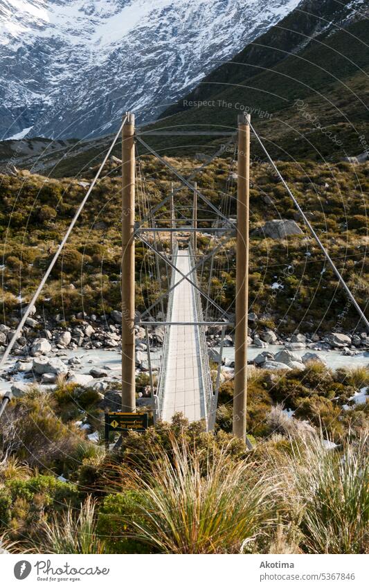 Bridge architecture in New Zealand Mountains Adventure New Zealand Landscape Suspension bridge Exterior shot Nature Environment Colour photo Hiking Peak