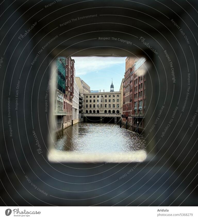 View through the Bleichenbrücke in the direction of the Michel Pale Bridge City House Bridge Alster canal Hamburg St. Michael's Church Tourist Attraction