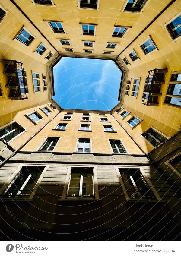 Courtyard old town Milan Building urban Historic Italy Architecture Europe Colour Interior courtyard Outdoors House (Residential Structure) City Facade