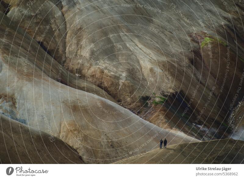 Iceland | paths and trails | small people in big landscape hikers Lonely volcanic landscape Volcanic active hot and cold Nature footprints mountainous Beige