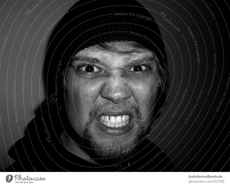 could flip out Anger Man Face Eyes Hatred Emotions Black & white photo Teeth