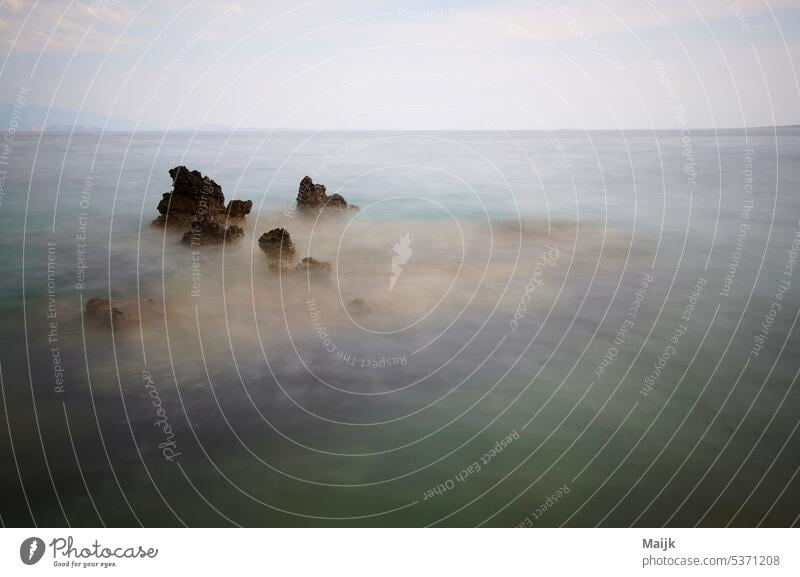 Seashore bank Adriatic Sea Croatia Water Long exposure Exterior shot Vacation & Travel coast Summer Long time exposed rocky coast Colour photo Nature Sky