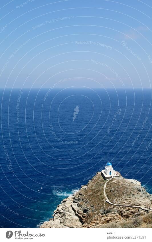 lone fighters Sifnos siphnos Cyclades Island Religion and faith Church Chapel Greece Stairs Mediterranean sea the Aegean Ocean coast Waves Rock Summer Water