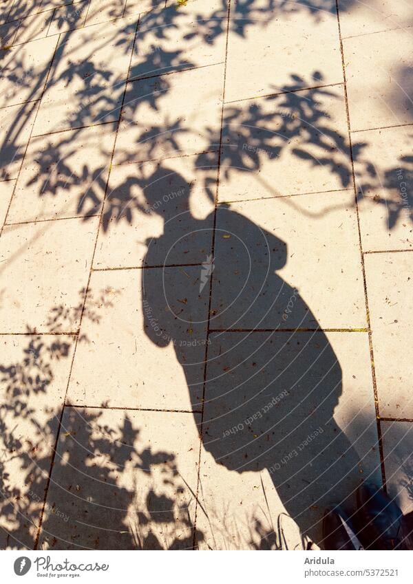 Photographer in shade garden Shadow Shadow play person Human being Woman Sunlight Silhouette Contrast Light Light and shadow Structures and shapes shadow cast