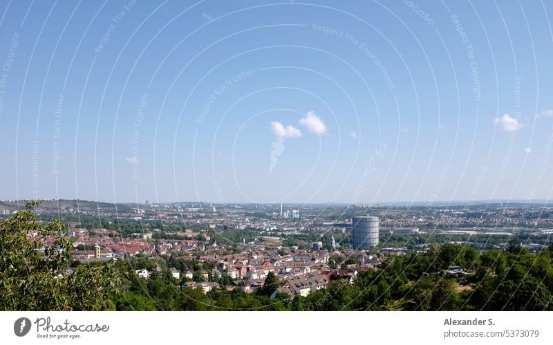 View of Stuttgart East with gas boiler gas boilers Gasometer panorama Panorama (View) panoramic view Town Gaisburg Plettenberg Forest Landscape Vantage point