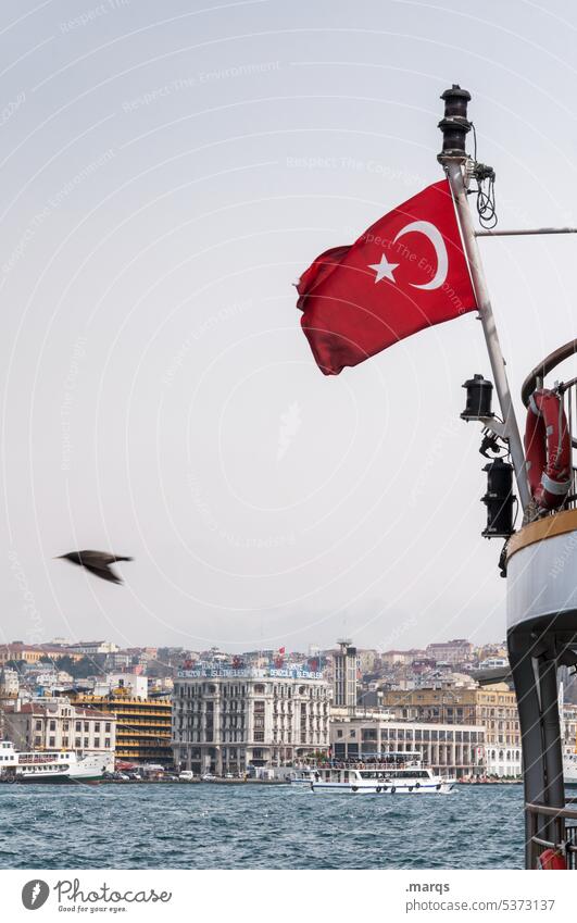 before Istanbul Town Turkey Sky Tourism Vacation & Travel The Bosphorus River Water Summer Flag Port City Navigation Blow Turkish flag Bird