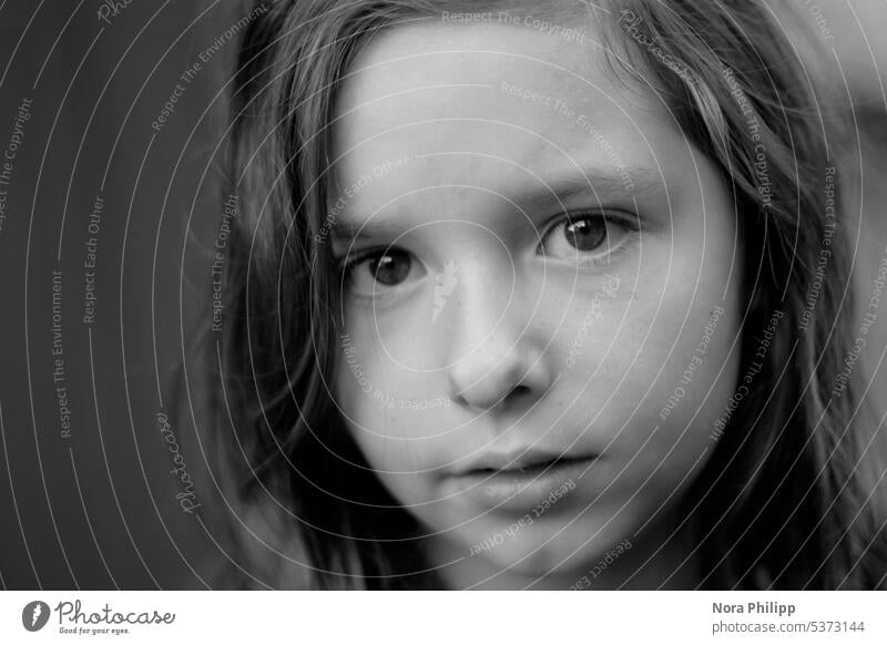 Serious look of a child Looking into the camera Child Infancy Childhood Memories Black & white photo portrait eyes Earnest critical Girl Face 3 - 8 years