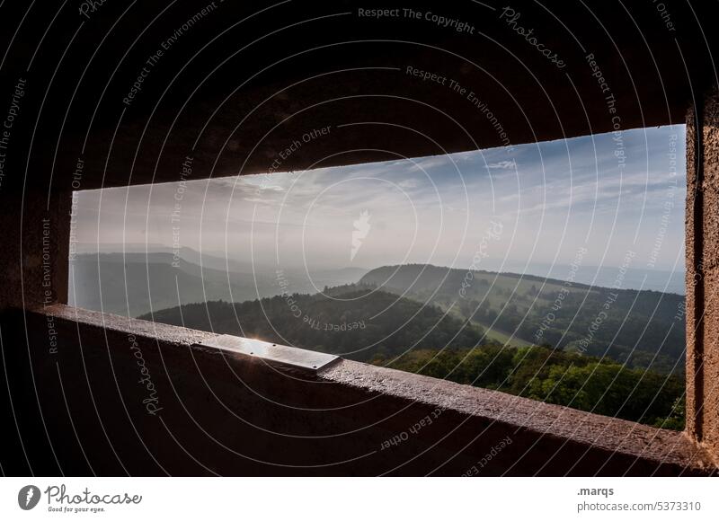 Overview of the Window Vantage point vantage point Nature Landscape Hill Forest Tree Sky Clouds Beautiful weather Panorama (View) Horizon