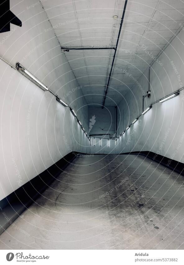 Underground garage entrance with neon lights Parking garage Light Neon lights Lighting Concrete Garage Parking lot Traffic infrastructure Deserted Town Downward