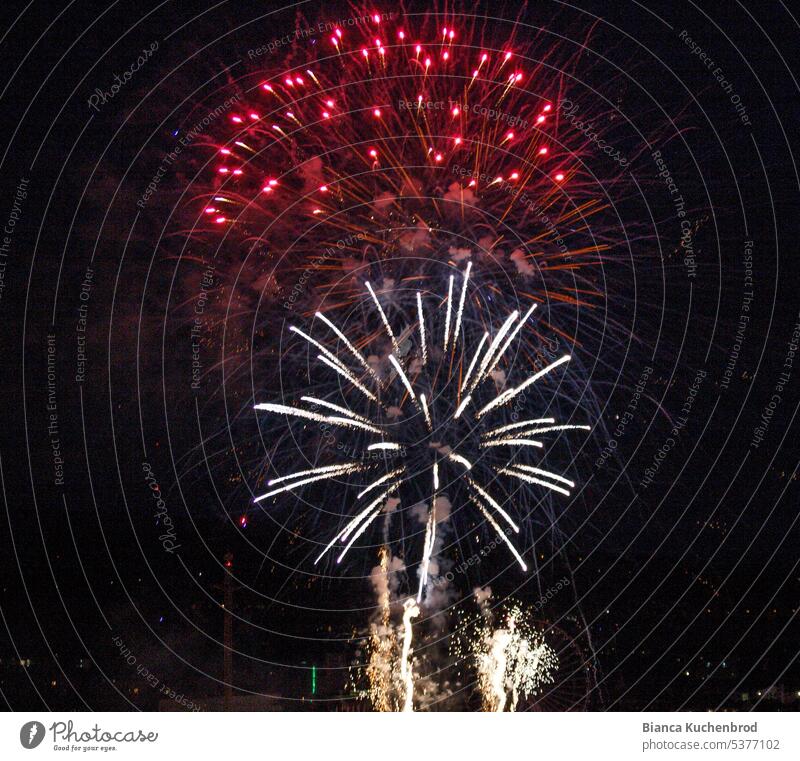 Fireworks bouquet at night at Kiliani folk festival with red and white sparks Firecracker fireworks at night Night Night shot Night photography Spark Rocket