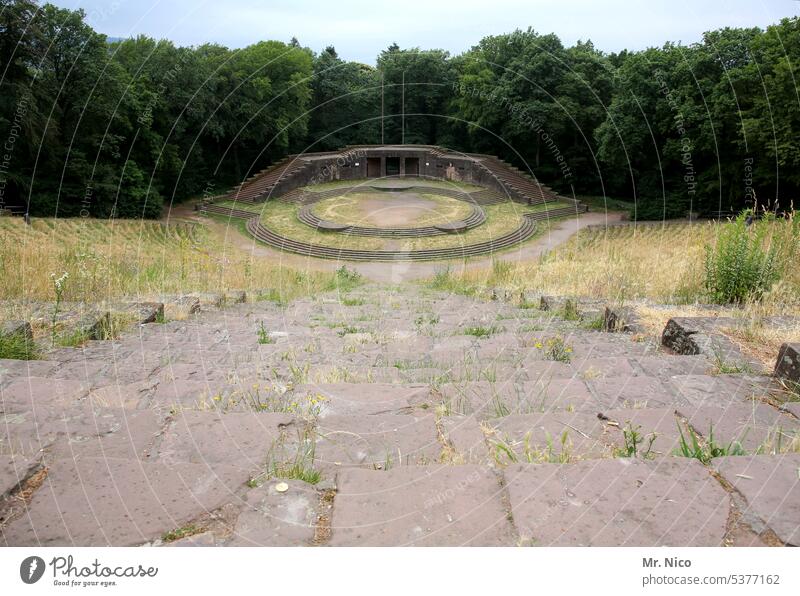 forest stage Open-air theater Stage Theatre Concert Event Culture Empty open-air theatre Stands Stone Stairs Manmade structures Building Architecture Audience