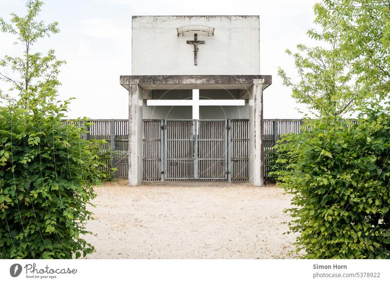 Entrance of a cemetery Way out Cemetery Resting place Transcendence door End Crucifix Belief Religion and faith Transience Final Death Grief Christian cross