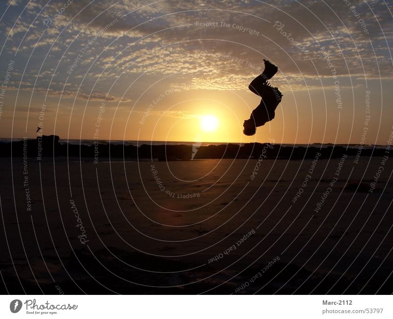 jump Back somersault Beach Ocean Sunset Sunrise Australia Salto Jump Clouds Sky sea Water Sand