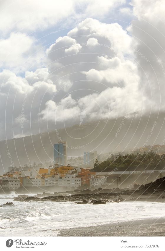 Puerto de la Cruz [4] Vacation & Travel Tourism Landscape Water Sky Clouds Hill Waves Coast Beach Tenerife Small Town House (Residential Structure) High-rise