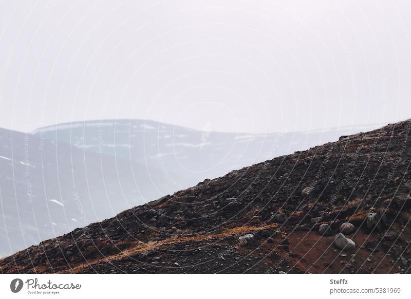 Hill landscape in Jökuldalur on Iceland Lava field iceland trip Lunar landscape Icelandic Lonely East Iceland harsh Iceland picture Volcanic foggy somber Fog