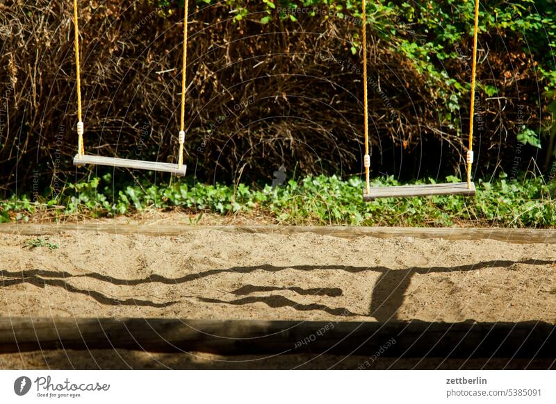 Two swings Town vacation Swing two Couple Playground children's playground Sandpit burrow box game Deserted Empty forsake sb./sth. To swing dwell