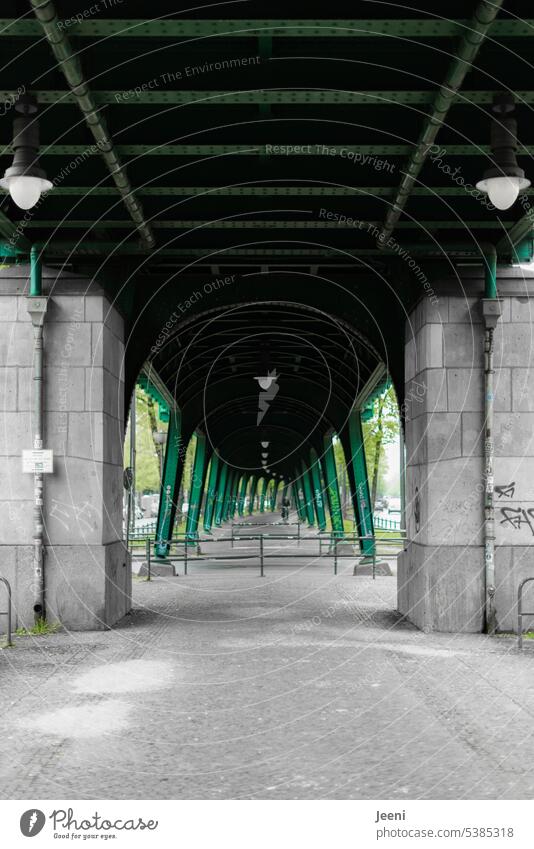 Central perspective Symmetry symmetric Underpass Architecture Historic Lanes & trails Passage Manmade structures Steel carrier Mono rail Berlin Prenzlauer Berg