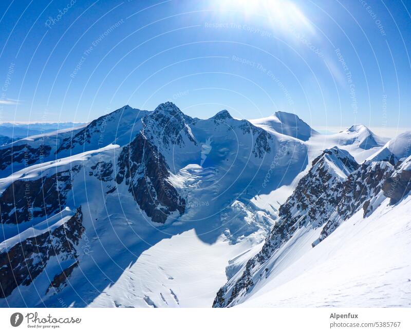 Monte Rosa Mountain Alps Peak Colour photo 4000s Panorama (View) Snowcapped peak Exterior shot Beautiful weather Glacier Rock Force Adventure Success