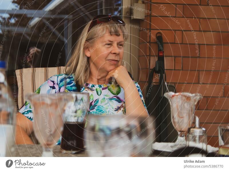 Mainfux | Cafes...... Woman takes a break and treats herself ;-) Cheerful Joy Positive older Happy contented portrait fortunate grin Pensioner Senior citizen