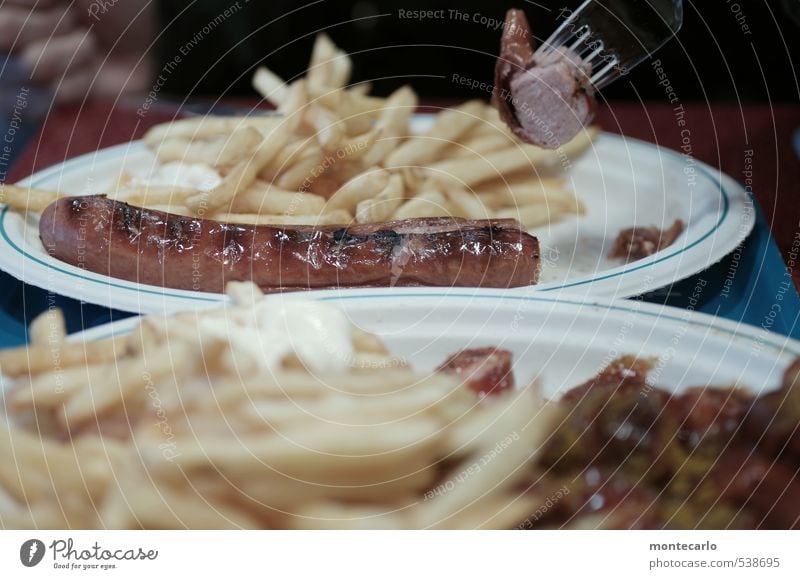 Duisburg | Bratwurst | French fries Food Sausage Ketchup Eating Lunch Fast food Snack bar Plate Fork Plastic To enjoy Fragrance Thin Authentic Simple Creepy