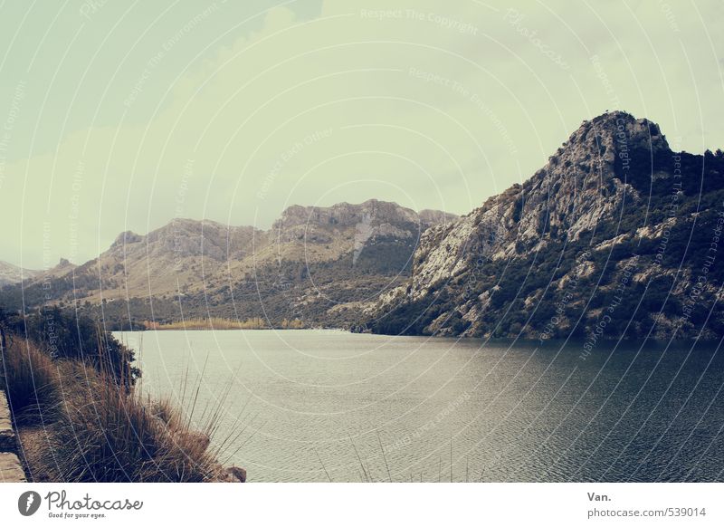 mountain lake Vacation & Travel Nature Landscape Water Sky Clouds Spring Bushes Rock Mountain Lake Hiking Calm Idyll Colour photo Subdued colour Exterior shot