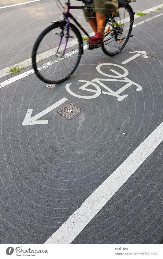 Riding bicycle ( half in picture ) Bicycle Cycle path mark Direction direction of travel cyclist Sports Environmental protection In transit Town Traffic Rules