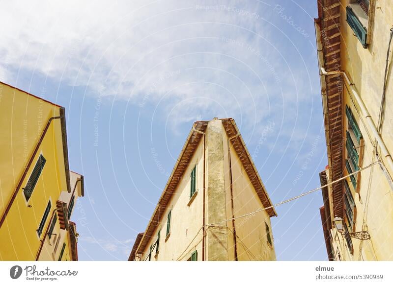 Living on Elba - street fork in the center of the island capital Portoferraio from frog perspective portoferraio Island Italy Worm's-eye view Mediterranean sea