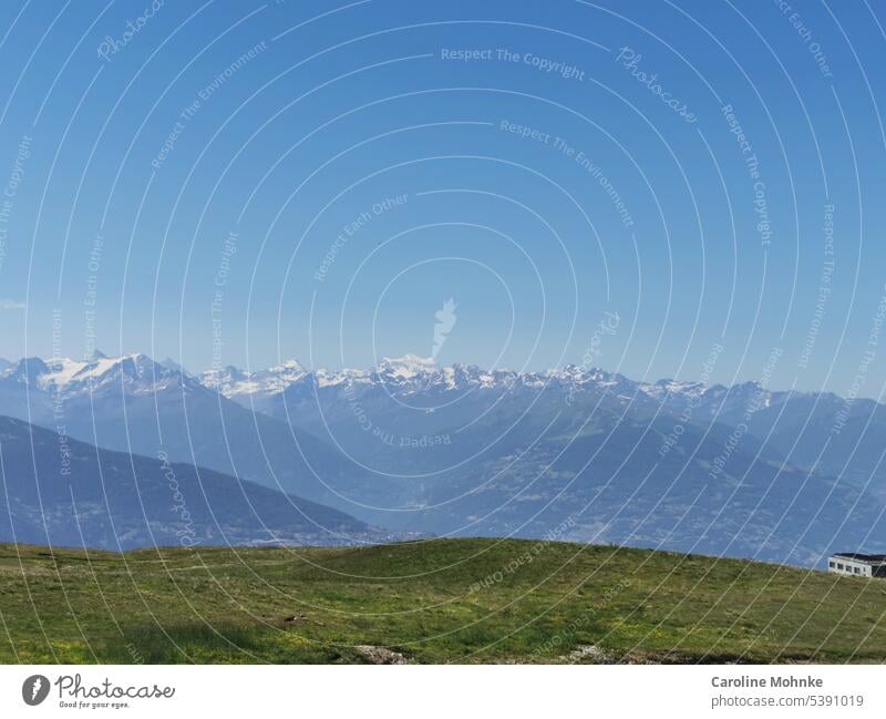 View from Cry d`Er to Crans Montana and the Alps mountain mountains Alpine Vantage point Mountain Peak Nature Landscape Exterior shot Rock Deserted Environment