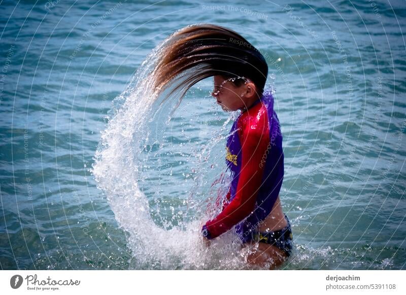 Washing hair with spin cycle Hair washing Personal hygiene Hair and hairstyles Wet Head Colour photo Swimming & Bathing Face Clean Human being Water pretty