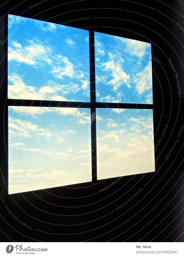 Heavenly view Vantage point Sky View from the window outlook Window Pane Lattice window Window pane View from a window Window frame Clouds Window seat Frame