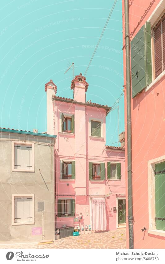 Pink houses on a Venetian island pastel pop colors graphic harmony pink shape mint green Mint green House (Residential Structure) Marketplace variegated Colour