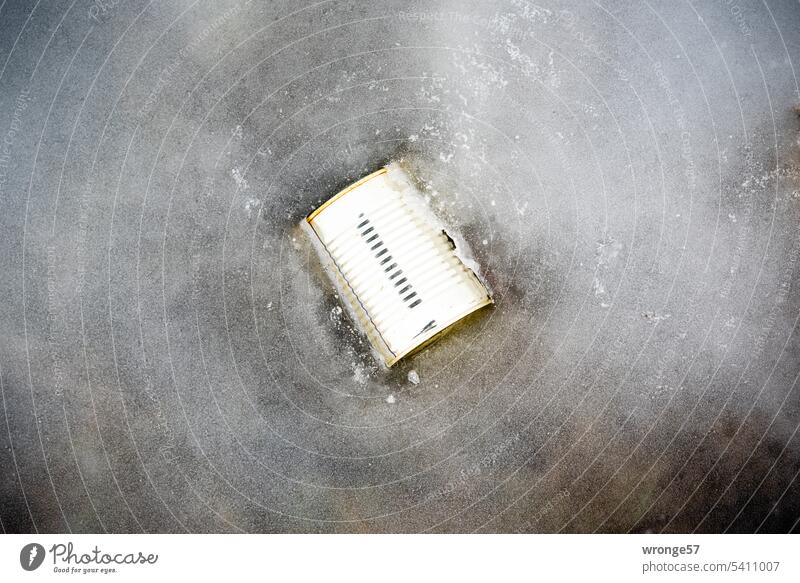 Tin can frozen in ice Ice Winter winter tin Pond ice surface chill freezing cold Frost Cold Frozen Winter mood Winter's day Exterior shot Deserted Close-up