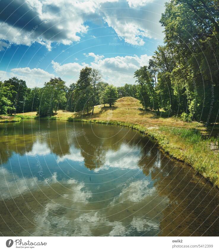 landscape park Nature Landscape out Sky Clouds Calm Plant Idyll Lake tranquillity wide Reflection Water Exterior shot Surface of water trees Day Sunlight