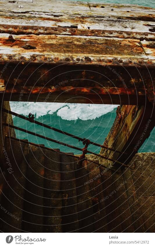 Waves Waves on the sea Steps texture Rust rusty metal rusty staircase rusty metal door seaside Metal door Metal steps