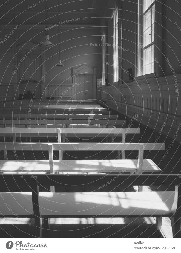 Church of the Brethren Interior shot interior Sanctuary Religion and faith Church pew House of worship Christianity Calm Black & white photo